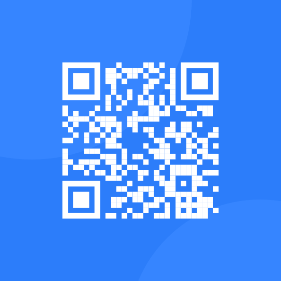 A white qr code on a blue background